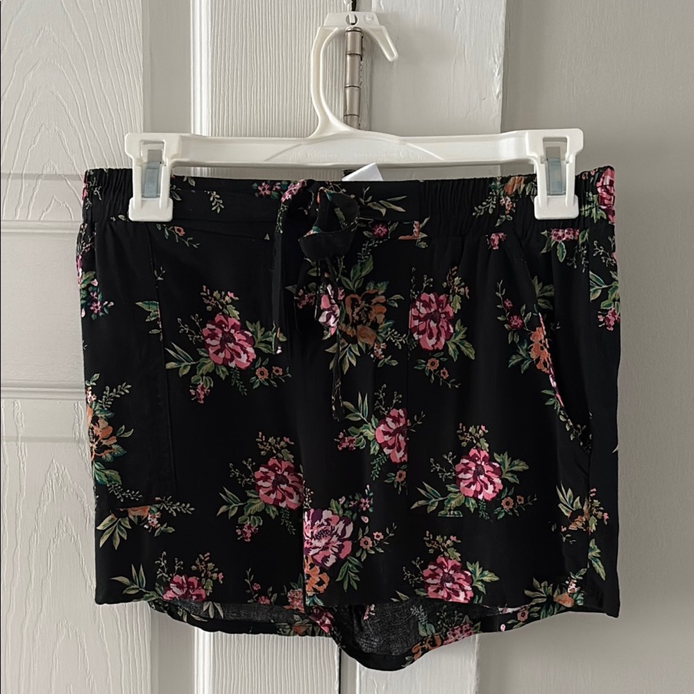 Joe Benbasset Black and Pink Floral Shorts